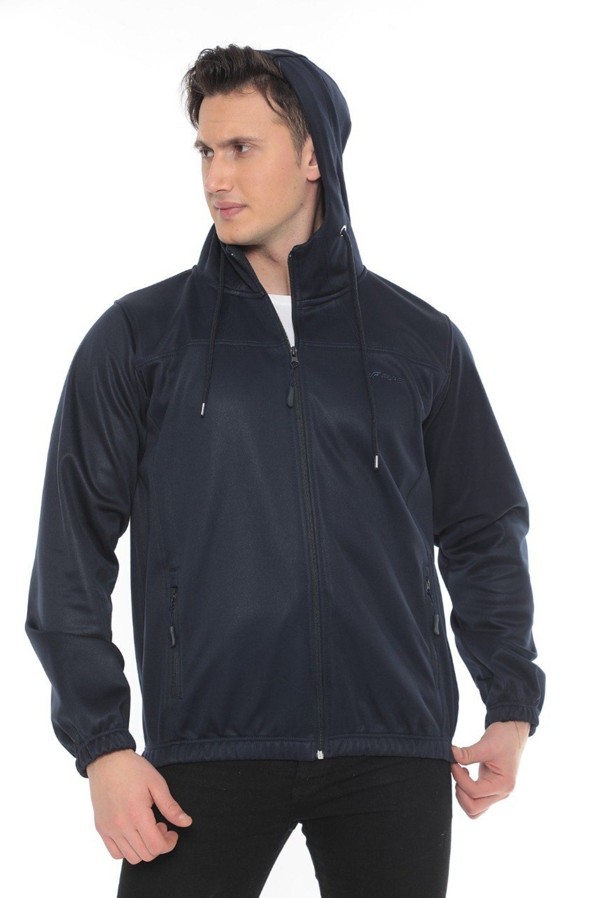 Erkek Kapüşon Fermuar Detaylı Softshell Eşofman Üstü - LACİVERT
