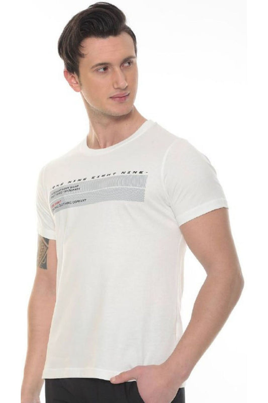 Erkek One Nıne Ekru Baskılı  T-shirt - Ekru