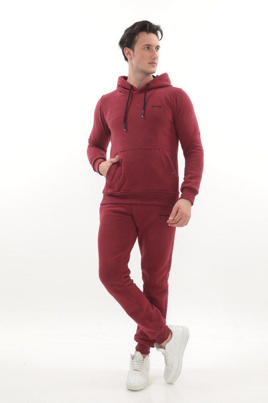Kanguru Cepli Kapüşonlu 3 Iplik Kışlık Sweat Takım - Bordo
