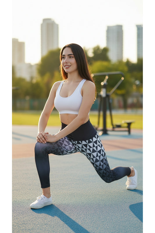 Kadın Siyah Gen Desenli Yüksek Bel Tutucu Toparlayıcı Spor Tayt Yoga Pilates Fitness Taytı - SİYAH