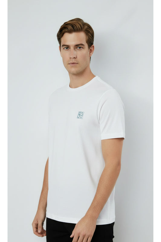 Erkek %100 Pamuk Günlük Basic T-shirt-7071 - Beyaz