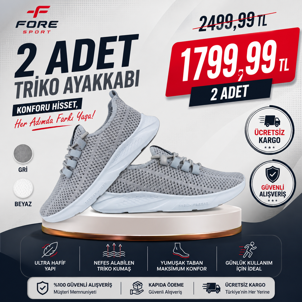 2 Adet Triko Fileli Ayakkabı